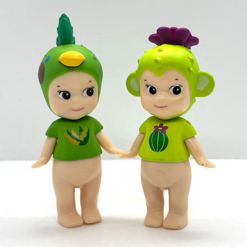 2 New Unbranded Kewpie/Angel Collectible Mini Figures, Monkey & Parrot, Open Bx